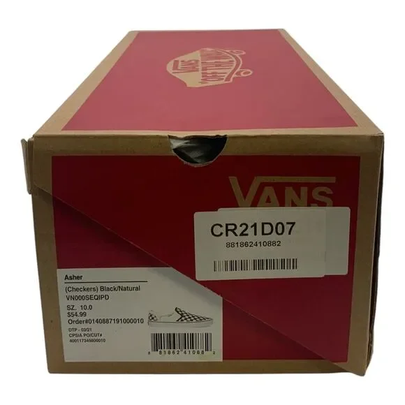 Vans Asher Slip-On Skate Shoes Black/Natural Checkerboard US Men's 10 - Picture 8 of 8